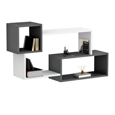 WALL SHELVES TANNER HM8948.12 MELAMINE IN GREY-WHITE 90,5x20x51Hcm.