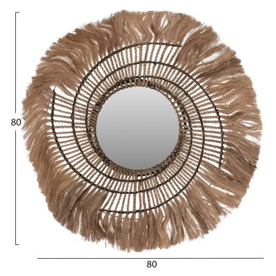 MIRROR ROUND ABACA FIBERS IN NATURAL COLOR AND BLACK ROPE 80x4x80Hcm.HM7741