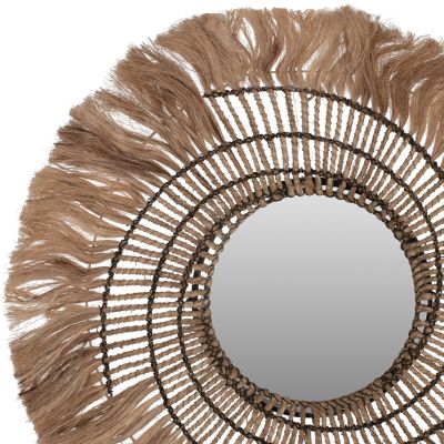 MIRROR ROUND ABACA FIBERS IN NATURAL COLOR AND BLACK ROPE 80x4x80Hcm.HM7741