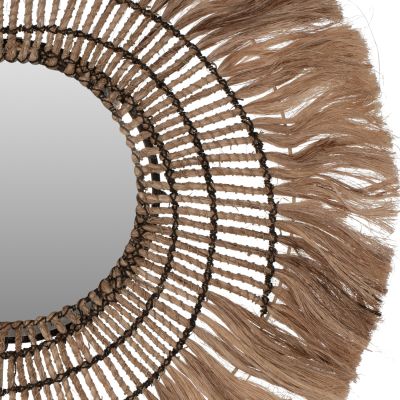 MIRROR ROUND ABACA FIBERS IN NATURAL COLOR AND BLACK ROPE 80x4x80Hcm.HM7741