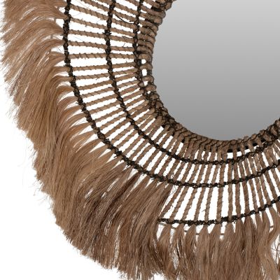 MIRROR ROUND ABACA FIBERS IN NATURAL COLOR AND BLACK ROPE 80x4x80Hcm.HM7741