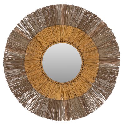 WALL MIRROR ROUND WITH MENDONG GRASS FRAME IN NATURAL AND GOLD Φ70cm.HM7800