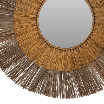 WALL MIRROR ROUND WITH MENDONG GRASS FRAME IN NATURAL AND GOLD Φ70cm.HM7800