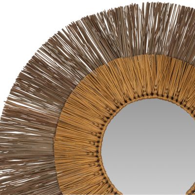 WALL MIRROR ROUND WITH MENDONG GRASS FRAME IN NATURAL AND GOLD Φ70cm.HM7800