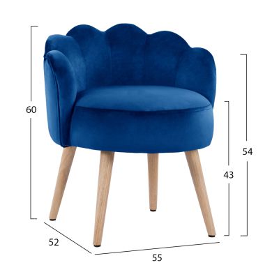 Stool with back Elise HM8628.08 Blue Velvet 55x52x60cm