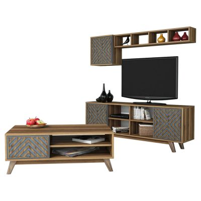 LIVING ROOM COMPOSITION HM11853.02 2PCS MELAMINE IN WALNUT-BLUE