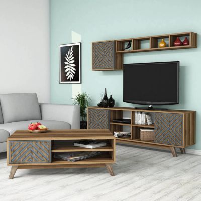 LIVING ROOM COMPOSITION HM11853.02 2PCS MELAMINE IN WALNUT-BLUE