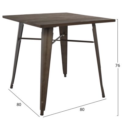 METAL TABLE IN RUSTY COLOR AND WOOD HM0611.04 80x80x76cm