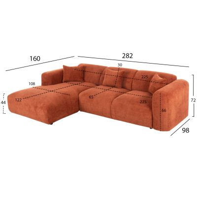 CORNER SOFA (LEFT) BRICKEN HM3275.03L BRICK RED FABRIC 110-282x98-160x72Hcm.