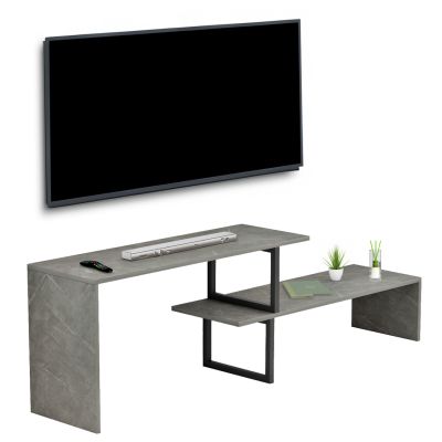 TV FURNITURE EXPANDABLE BRIGGITE HM8892.11 MELAMINE IN GREY STONE TEXTURE -BLACK METAL LEGS 110-160x30x45Hcm.