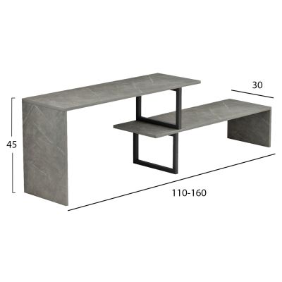 TV FURNITURE EXPANDABLE BRIGGITE HM8892.11 MELAMINE IN GREY STONE TEXTURE -BLACK METAL LEGS 110-160x30x45Hcm.