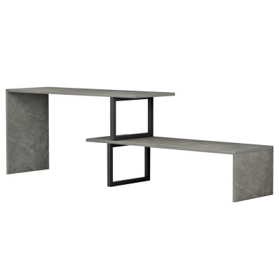 TV FURNITURE EXPANDABLE BRIGGITE HM8892.11 MELAMINE IN GREY STONE TEXTURE -BLACK METAL LEGS 110-160x30x45Hcm.