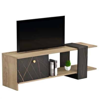 TV FURNITURE HENRIETTE HM8900.12 MELAMINE IN SONAMA-BLACK MARBLE 120x28.5x37,5Hcm.