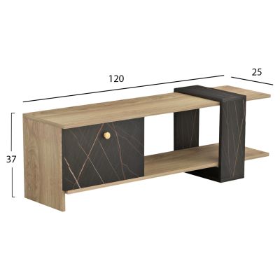 TV FURNITURE HENRIETTE HM8900.12 MELAMINE IN SONAMA-BLACK MARBLE 120x28.5x37,5Hcm.