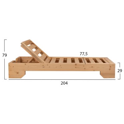 Sunbed Wooden Heavy Duty Macedonia HM5646.03 Natural Impregnation 204x77.5x29cm