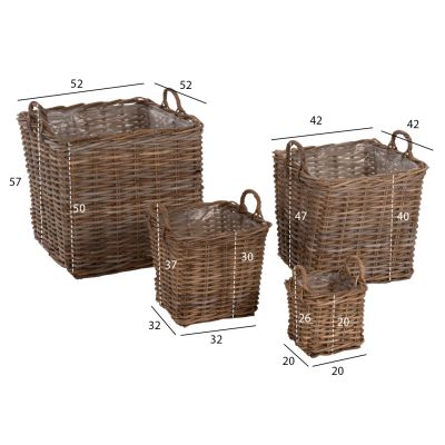 ДЕКОРАТИВНИ КОШНИЦИ KATER 4БР HM9657 KUBU RATAN В СИВО 52x52x50-57Hcm.