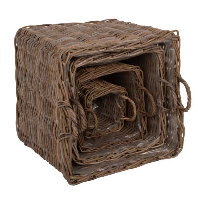 ДЕКОРАТИВНИ КОШНИЦИ KATER 4БР HM9657 KUBU RATAN В СИВО 52x52x50-57Hcm.