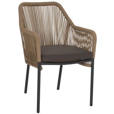 ARMCHAIR ALUMINUM HM5855.02 CHARCOAL GREY WITH WICKER ROPE PE 56x66x82