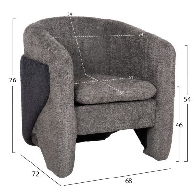 ARMCHAIR DOPER HM9590.01 BOUCLE FABRIC GREY-ANTHRACITE BLUE 68x72x76Hcm.