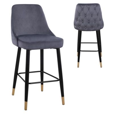 Bar Stool SERENITY HM8519.01 from velvet grey with metallic frame 51x57x110cm