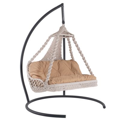 HANGING NEST FOR 2 HM5898.02 MACRAME ROPE IN ECRU-DARK GREY METAL BASE 156x90x160Hcm.