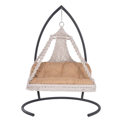 HANGING NEST FOR 2 HM5898.02 MACRAME ROPE IN ECRU-DARK GREY METAL BASE 156x90x160Hcm.