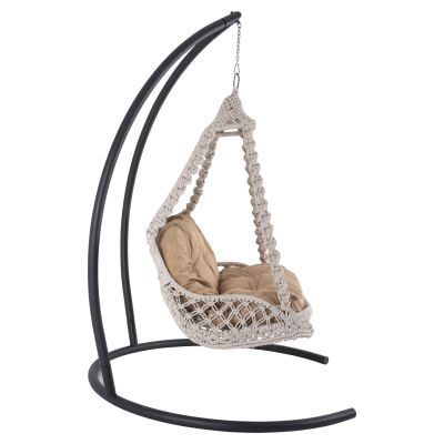 HANGING NEST FOR 2 HM5898.02 MACRAME ROPE IN ECRU-DARK GREY METAL BASE 156x90x160Hcm.