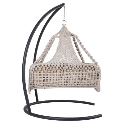 HANGING NEST FOR 2 HM5898.02 MACRAME ROPE IN ECRU-DARK GREY METAL BASE 156x90x160Hcm.