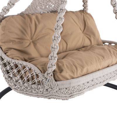 HANGING NEST FOR 2 HM5898.02 MACRAME ROPE IN ECRU-DARK GREY METAL BASE 156x90x160Hcm.