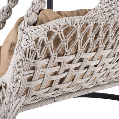 HANGING NEST FOR 2 HM5898.02 MACRAME ROPE IN ECRU-DARK GREY METAL BASE 156x90x160Hcm.