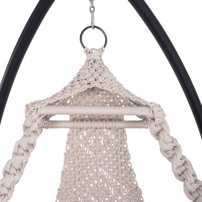 HANGING NEST FOR 2 HM5898.02 MACRAME ROPE IN ECRU-DARK GREY METAL BASE 156x90x160Hcm.