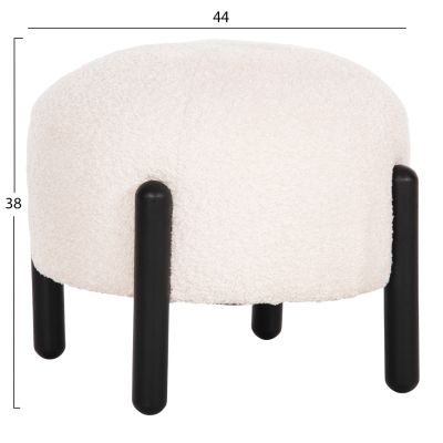 STOOL ROUND EWAN HM9596.06 ECRU BOUCLE FABRIC-BLACK METAL LEGS Φ45x36Hcm.