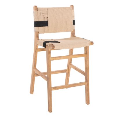 BARSTOOL MEDIUM-HEIGHT HM9325.01 RUBBERWOOD & ROPE- NATURAL RUSTIC COLOR 45x46x95Hcm.