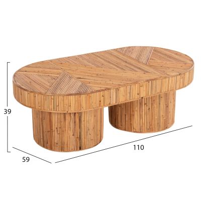 COFFEE TABLE OVAL TOP GATSBY HM9870 RATTAN IN NATURAL COLOR 110x59x39Hcm.