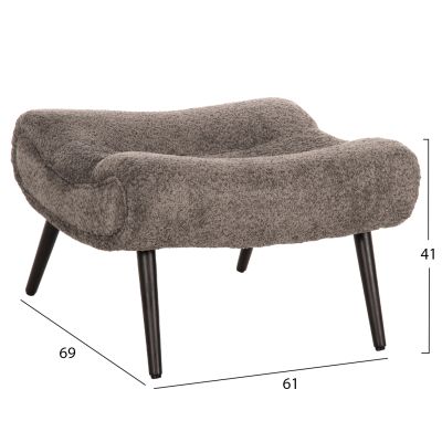 STOOL-FOOTREST KEMBA HM9606.01 GREY BOUCLE FABRIC-BLACK WOODEN LEGS 68X58X40Hcm.