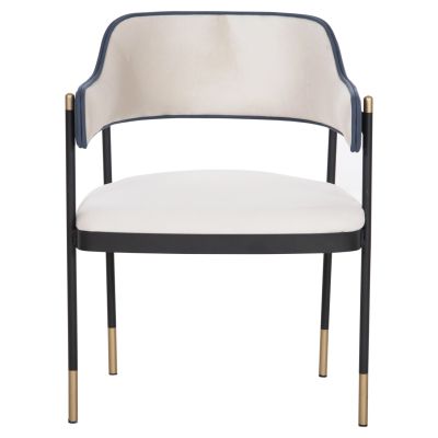 DINING ARMCHAIR DALE HM18013.01 METAL FRAME-FABRIC IN WHITE&BLUE 61x56x81Hcm.