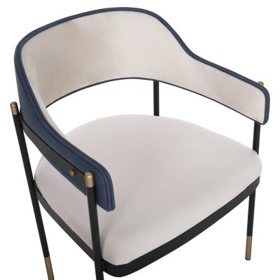 DINING ARMCHAIR DALE HM18013.01 METAL FRAME-FABRIC IN WHITE&BLUE 61x56x81Hcm.