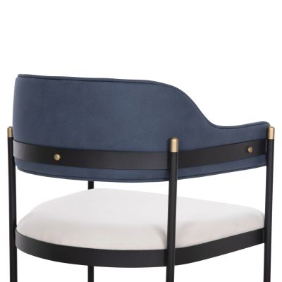 DINING ARMCHAIR DALE HM18013.01 METAL FRAME-FABRIC IN WHITE&BLUE 61x56x81Hcm.