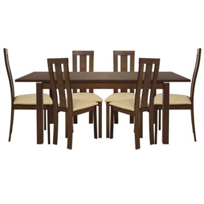 Set Dining table 7 pieces Opening & chair Walnut color HM10090