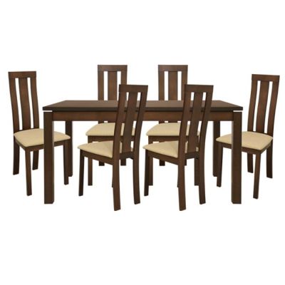 Set Dining table 7 pieces Opening & chair Walnut color HM10090