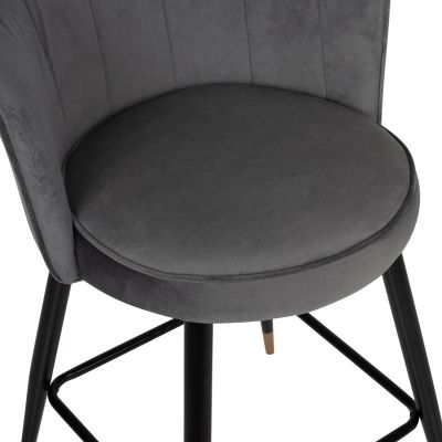 BAR STOOL VESNA HM8736.01 GREY VELVET METAL FRAME IN BLACK 50x50x90Hcm.