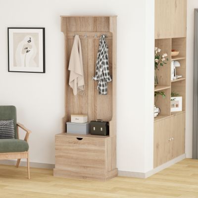 ENTRYWAY FURNITURE KAYLOR HM2474.01 WITH HOOKS&STORAGE SPACE-MDF IN SONAMA 65x34x180Hcm.