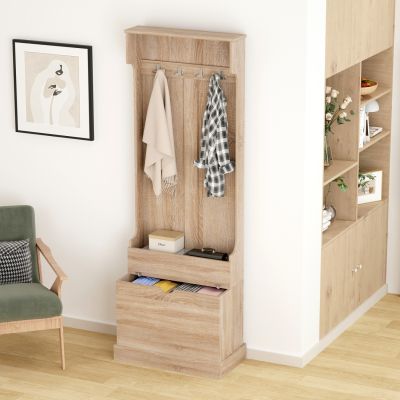 ENTRYWAY FURNITURE KAYLOR HM2474.01 WITH HOOKS&STORAGE SPACE-MDF IN SONAMA 65x34x180Hcm.