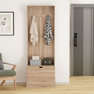 ENTRYWAY FURNITURE KAYLOR HM2474.01 WITH HOOKS&STORAGE SPACE-MDF IN SONAMA 65x34x180Hcm.