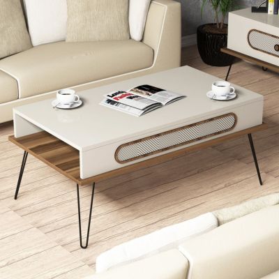 COFFEE TABLE MELAMINE HM9500.03 IN CREAM COLOR-METALLIC LEGS 105x56x45.8Hcm.