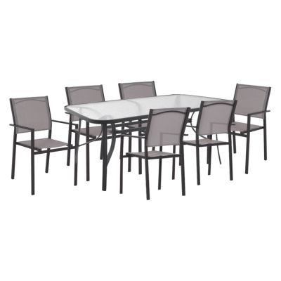 OUTDOOR DINING SET HM11799 7PCS METAL TABLE 160X90 & METAL ARMCHAIRS TEXTLINE GREY