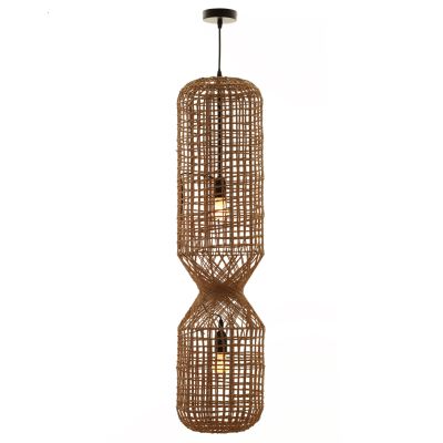 CEILING PENDANT LAMP HM4344 CYLINDRICAL-PAPER ROPE ΙΝ SAN BEIGE-2 BULBS Φ25x100-160Hcm.