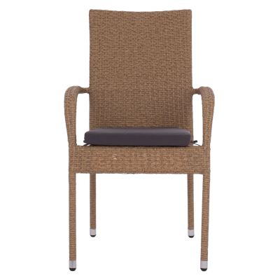 ARMCHAIR “ANISHA” METAL WITH BROWN-MOCHA WICKER AND SEAT CUSHION HM5685.02   56x60x94H CM.