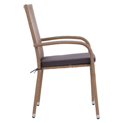 ARMCHAIR “ANISHA” METAL WITH BROWN-MOCHA WICKER AND SEAT CUSHION HM5685.02   56x60x94H CM.