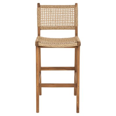 BAR STOOL WITH BACKREST NESHA HM9788 TEAK WOOD IN NATURAL-BEIGE ROPE 45x57x110Hcm.